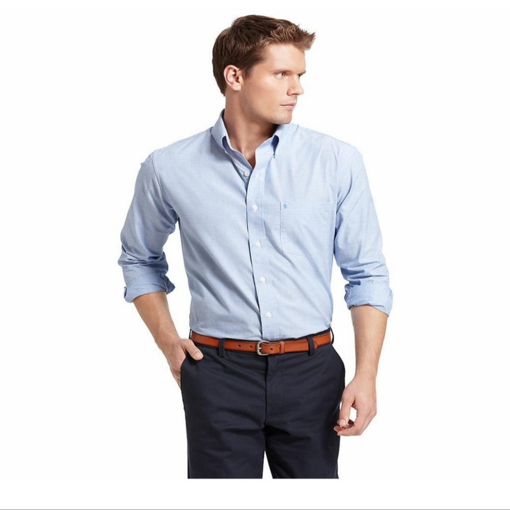 Izod Blue Long Sleeve Button Down Dress Shirt